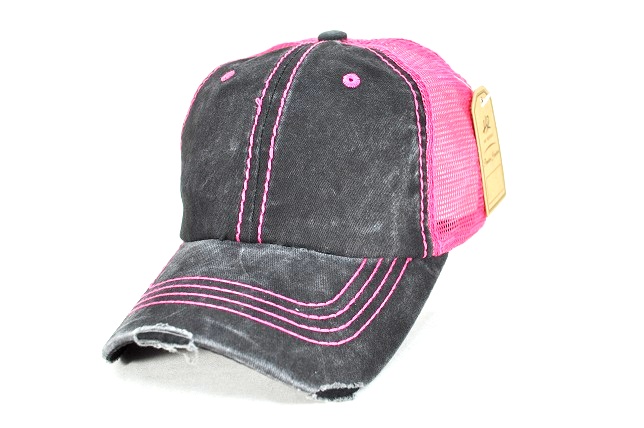 027-PLAIN PIGMENT TRUCKER CAP - BLK/H.PINK